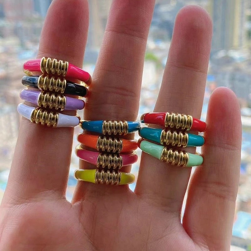 Colorful Enamel Rimmed Rings-5 Colors