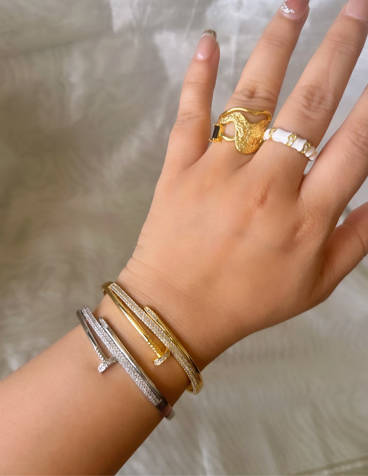 Studded New Nail Bracelet-Gold & Silver