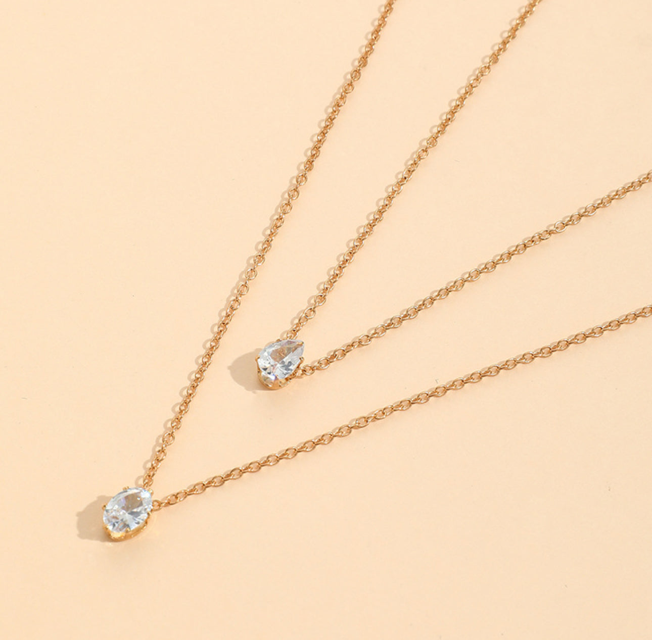 Double Layered Solitaire Gold Necklace