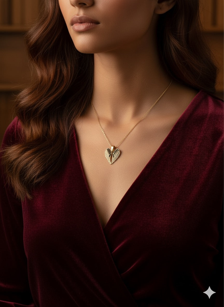 Black & Gold Angel Wings Necklace