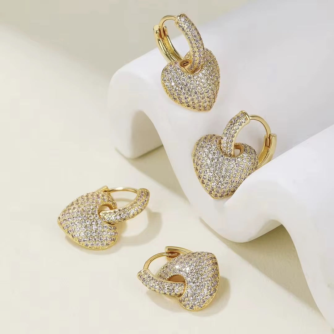 Studded Heart Bali Earrings-Gold & Silver