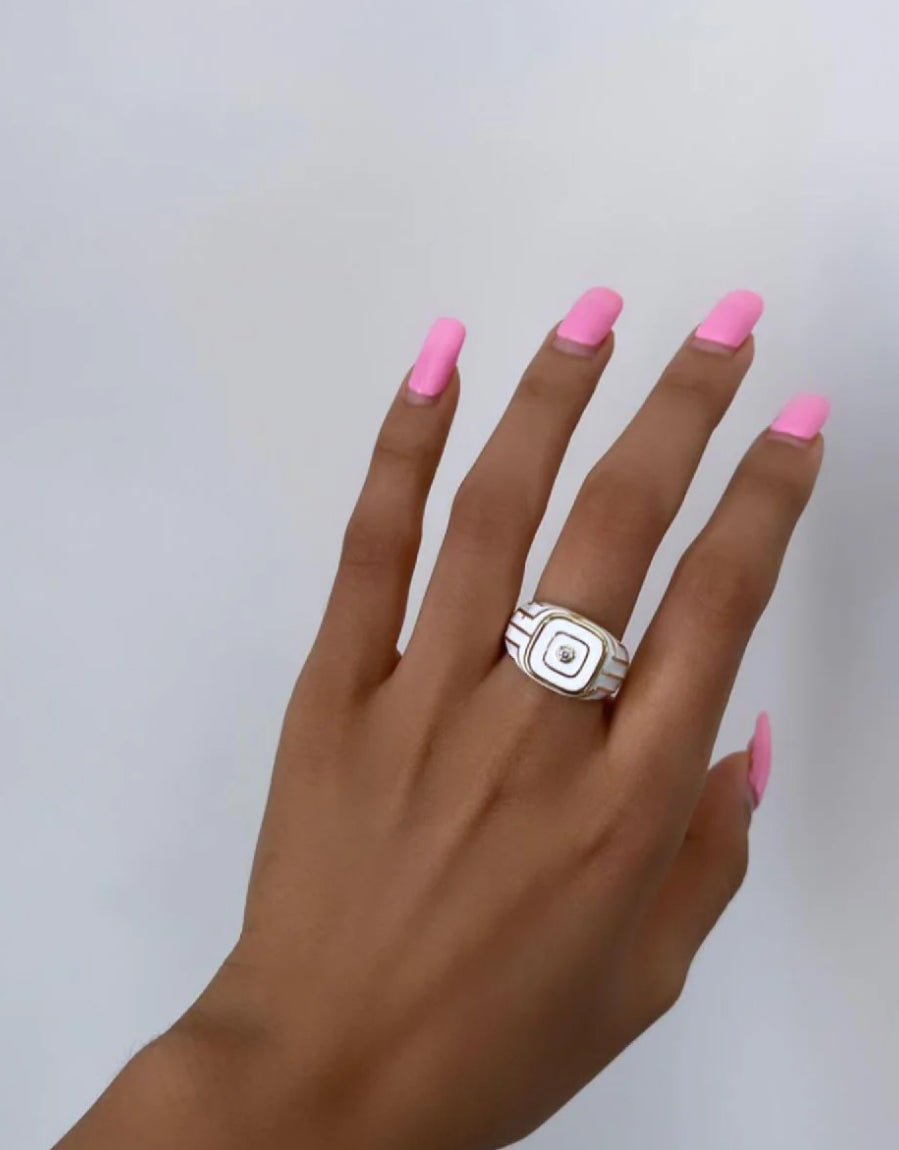 Enamel white Chunky Ring