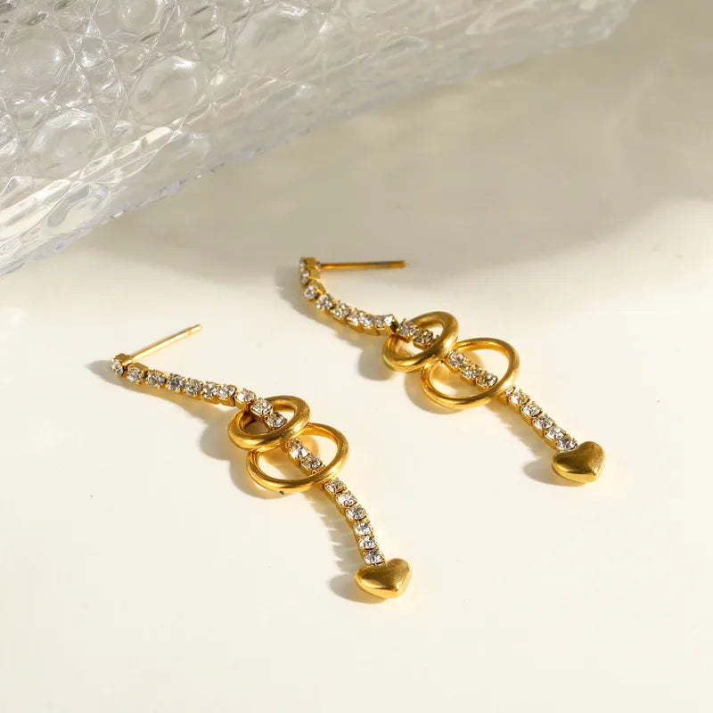 Heart Drop Diamond SS Earrings-Gold