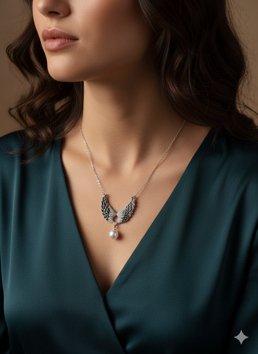 Black Angel Necklace-Silver