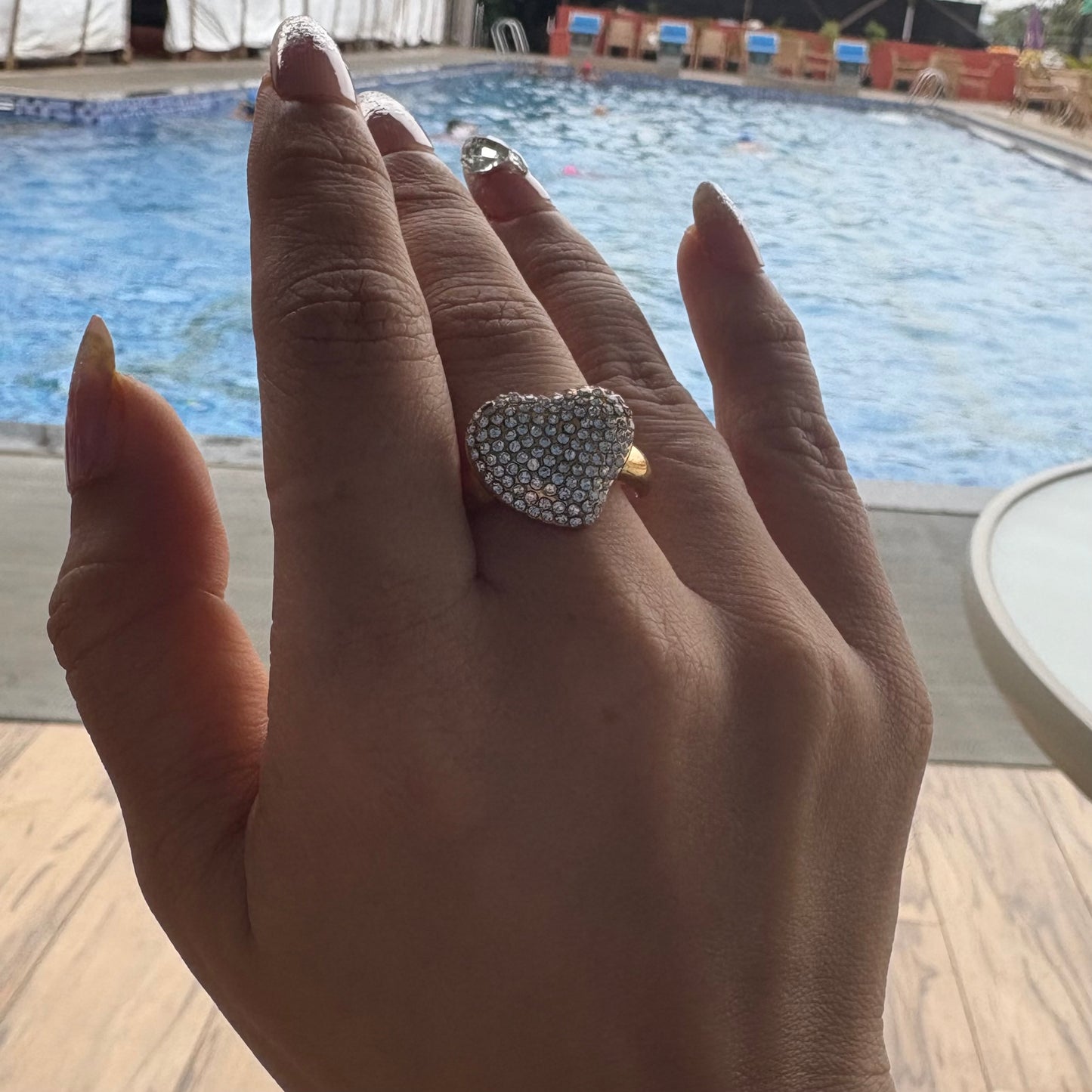 Studded Heart Adjustable Ring-Gold