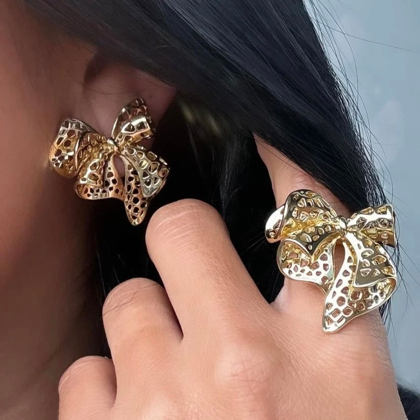 Mesh Bow Stud Earrings