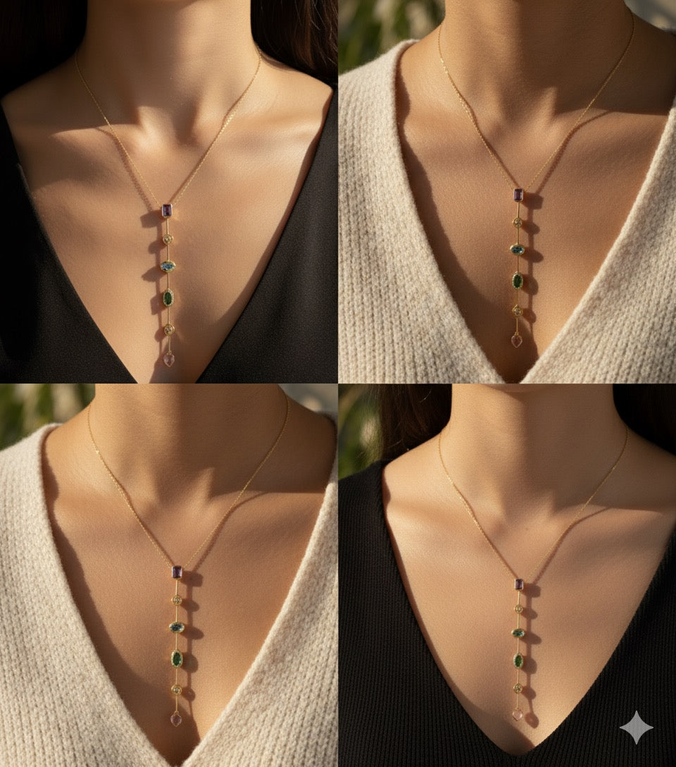 Verticle Gemstone Drop Necklace- 2 Styles