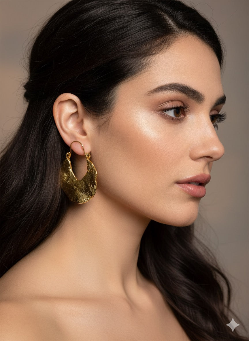 Hammered Hollow Hoop Earrings-Gold & Silver