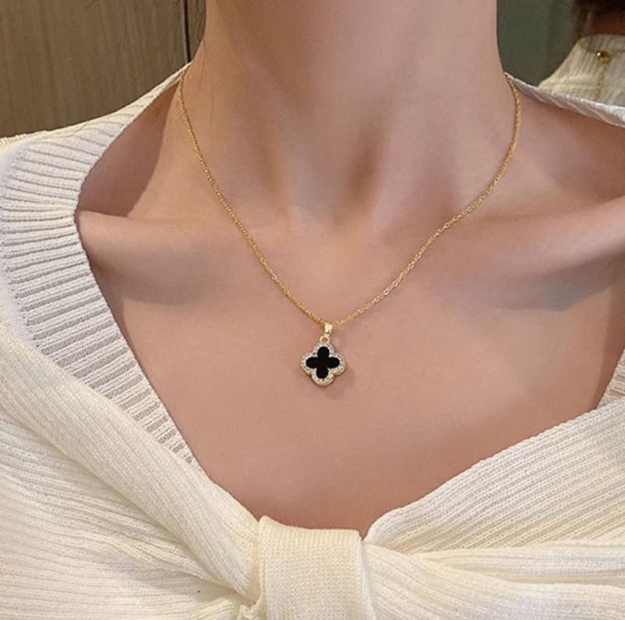 Black & White Clover Reversible Necklace