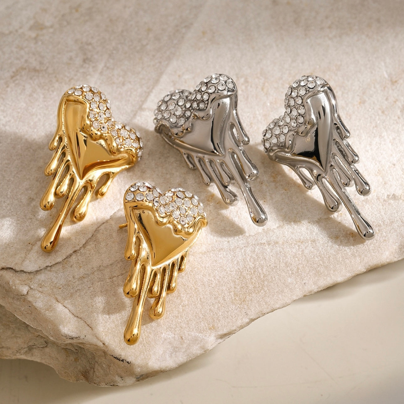 Melting Diamond Studded Heart Earrings