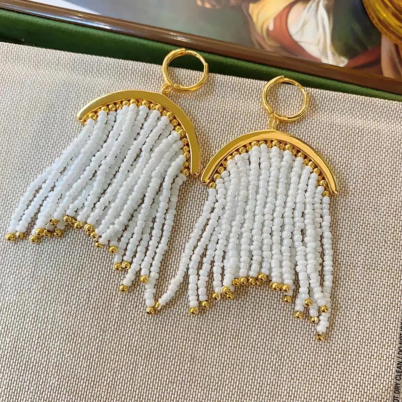 White Sequin Danglers