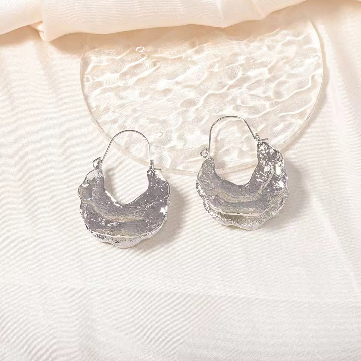 Hammered Hollow Hoop Earrings-Gold & Silver