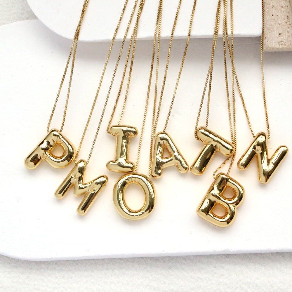 Solid Gold Big Balloon Alphabets Necklace