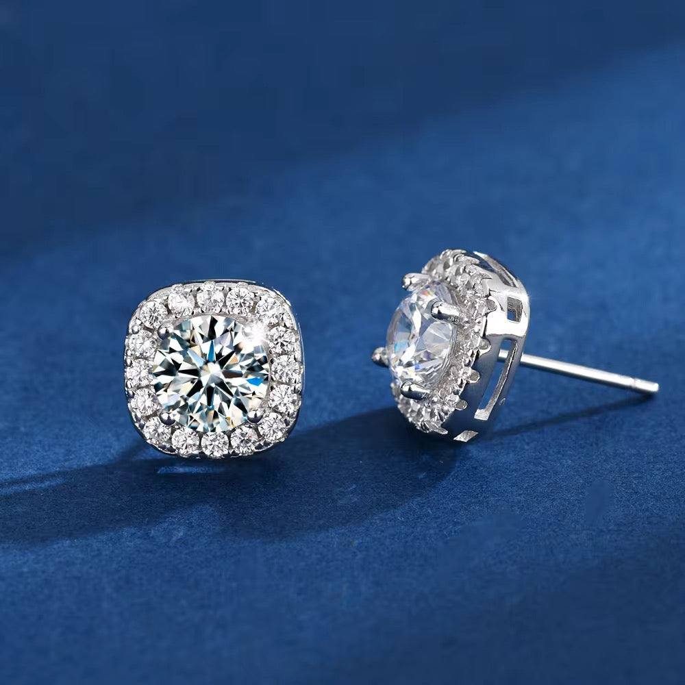 Halo Solitaire Stud Earrings- Silver