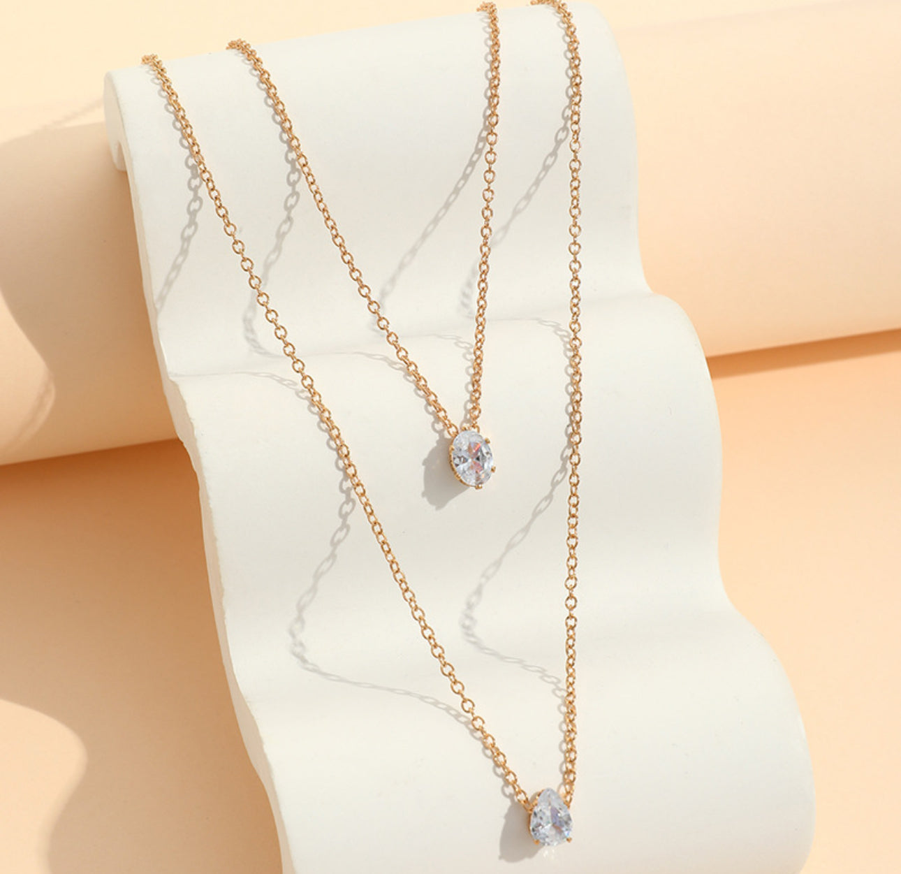 Double Layered Solitaire Gold Necklace