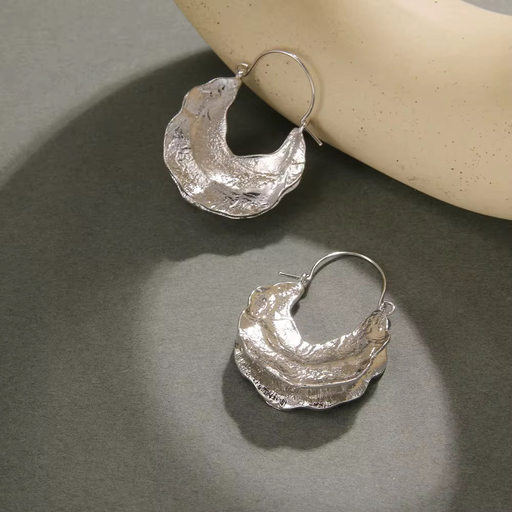 Hammered Hollow Hoop Earrings-Gold & Silver