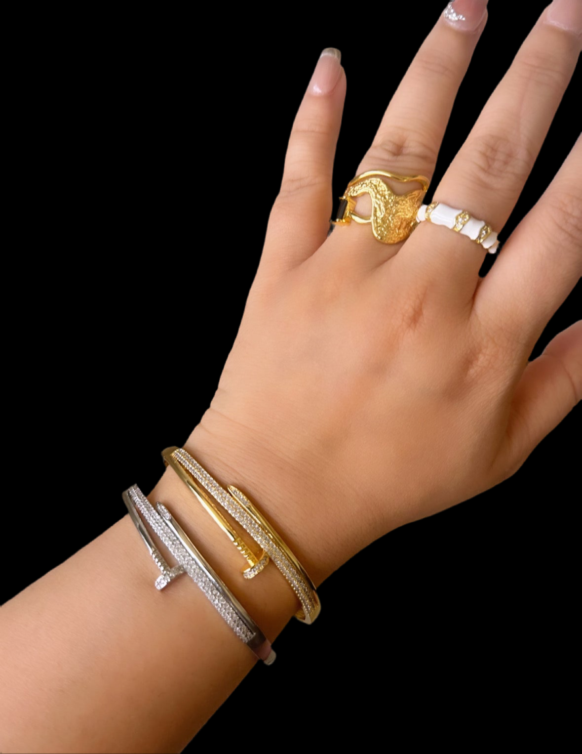 Studded New Nail Bracelet-Gold & Silver