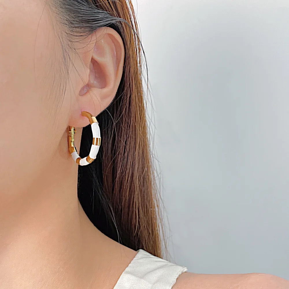 White Enamel Striped Hoops