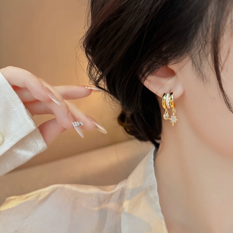 Celestial Star Drop Tiny Hoop Studs