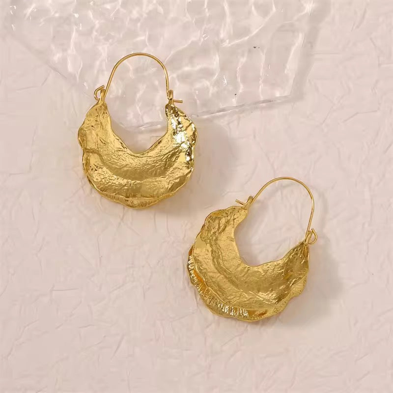 Hammered Hollow Hoop Earrings-Gold & Silver
