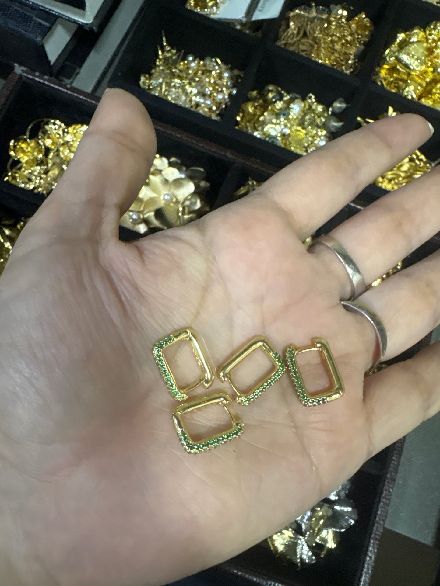 Studded Square Hoop Earrings-Medium and Mini Size