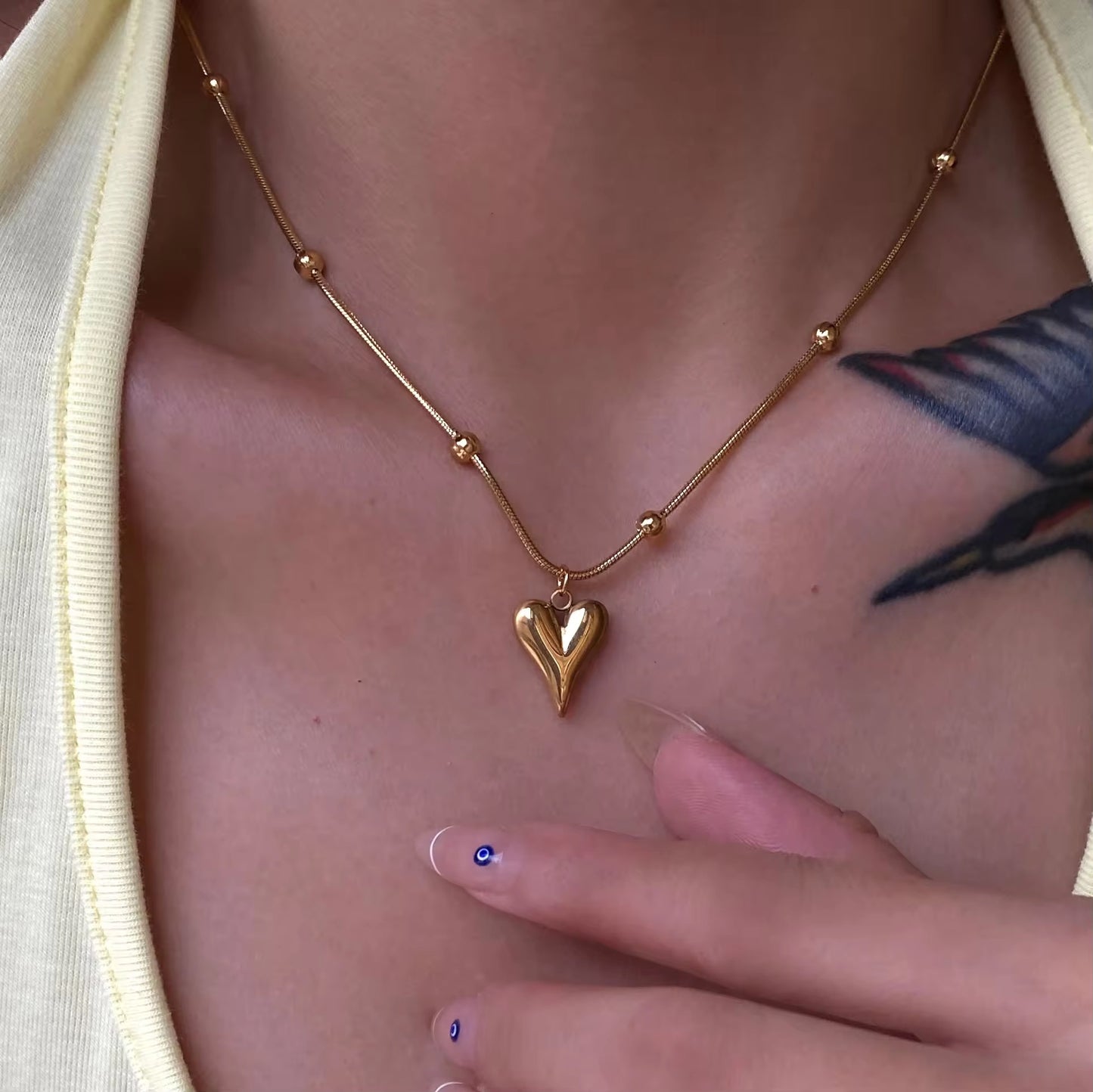 Tiny Heart Necklace & Studs Set-Gold