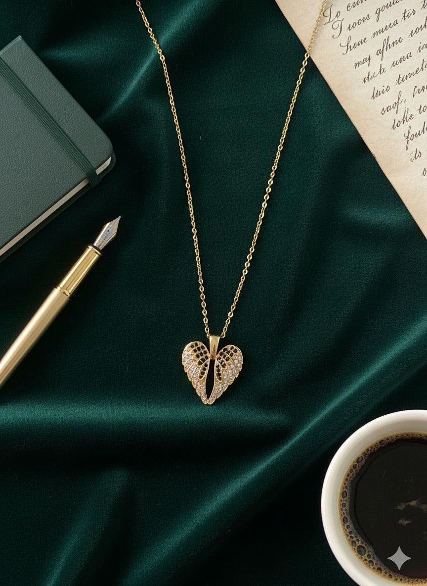 Black & Gold Angel Wings Necklace