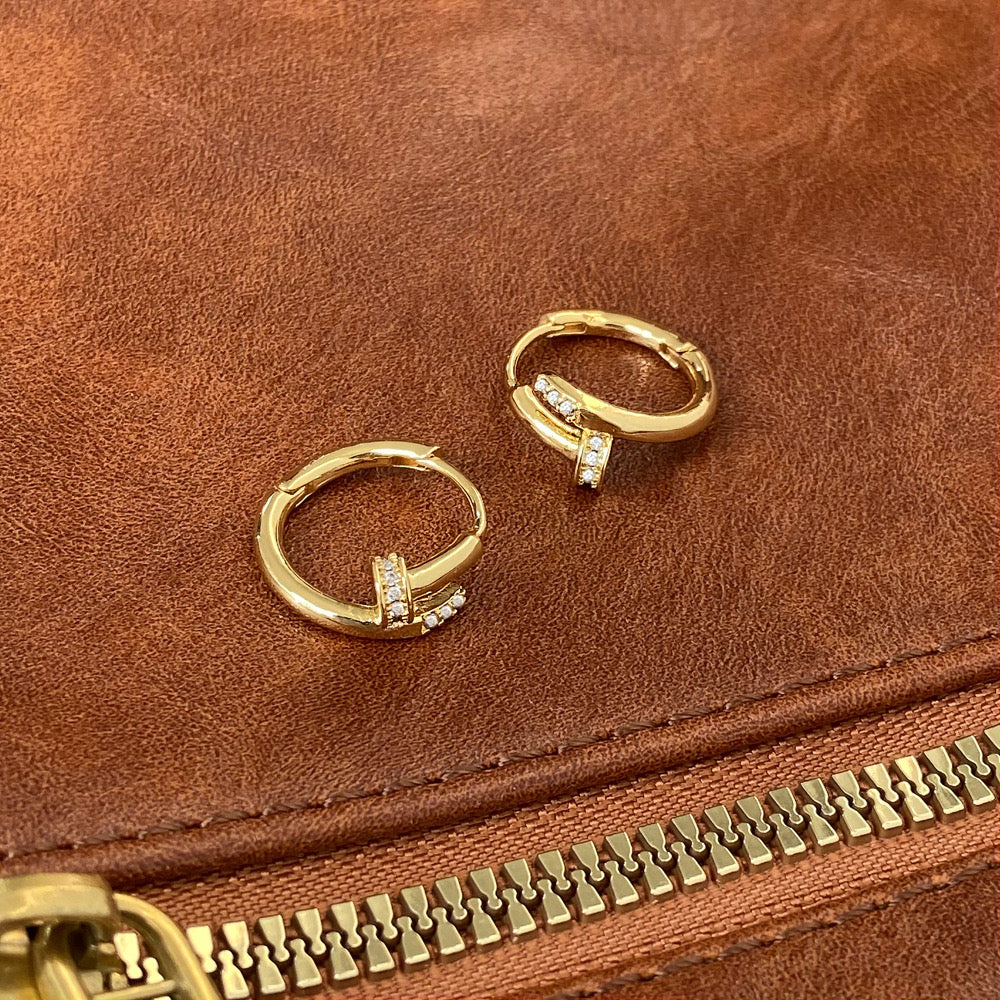 Twisted Nail Shaped Earrings-Gold