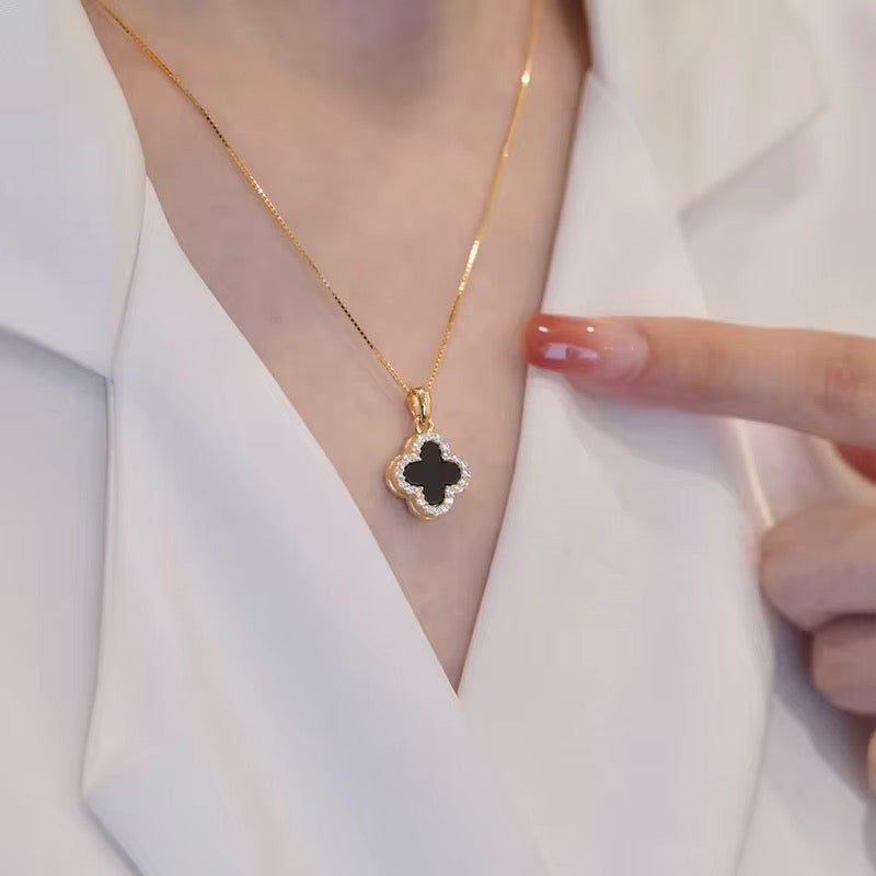 Black & White Clover Reversible Necklace