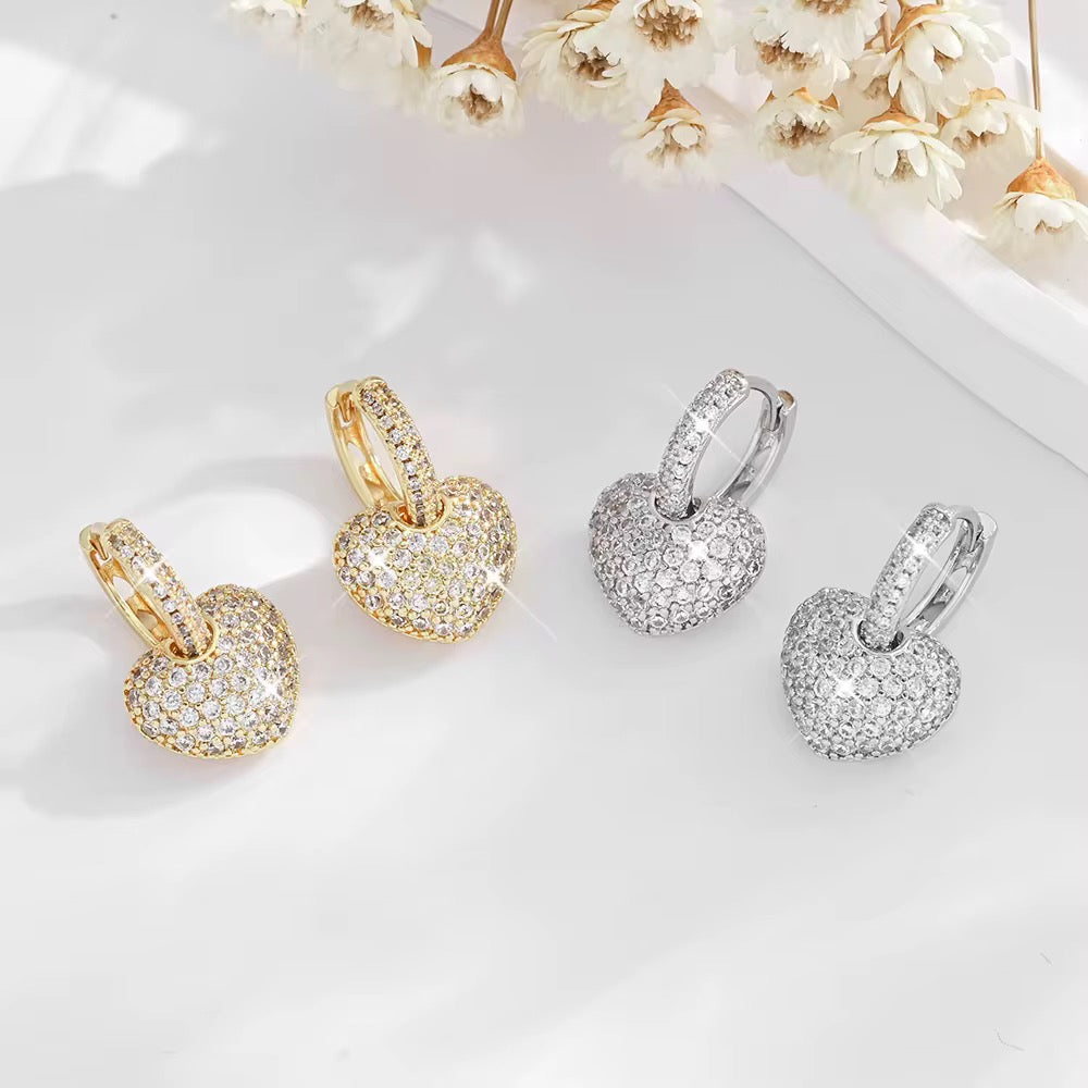 Studded Heart Bali Earrings-Gold & Silver