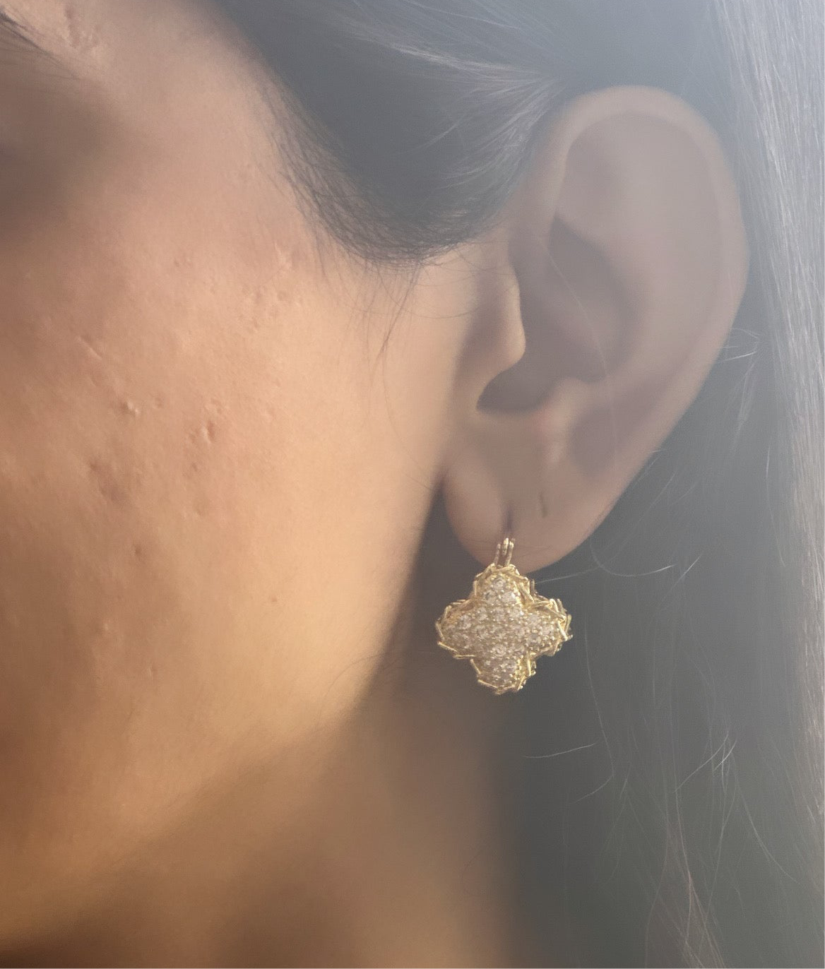 Studded Clover Gold Bali Earrings