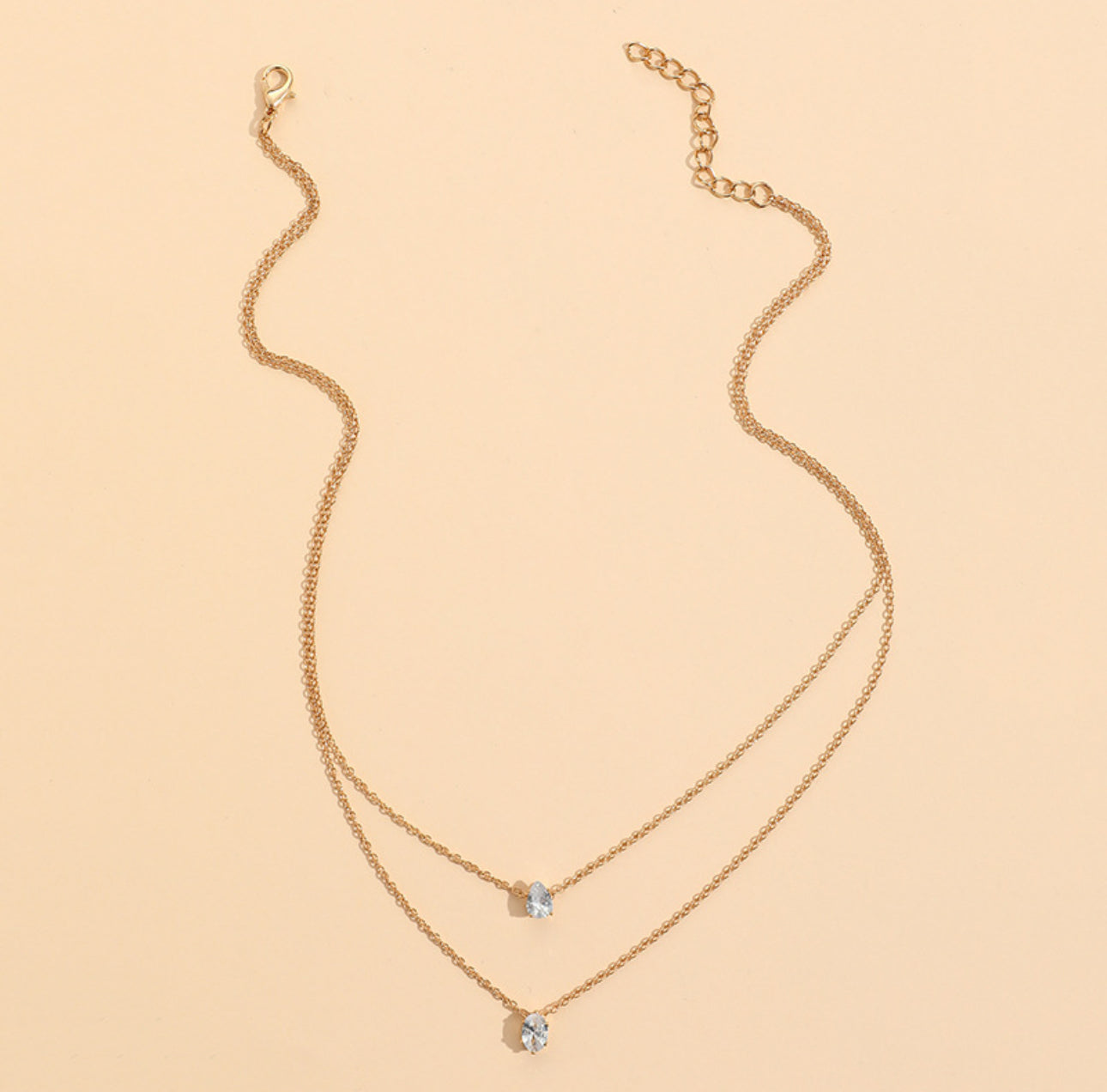 Double Layered Solitaire Gold Necklace