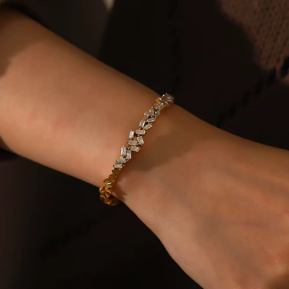 Thin Criss Cross Baguette Adjustable Kada Bracelet- Gold