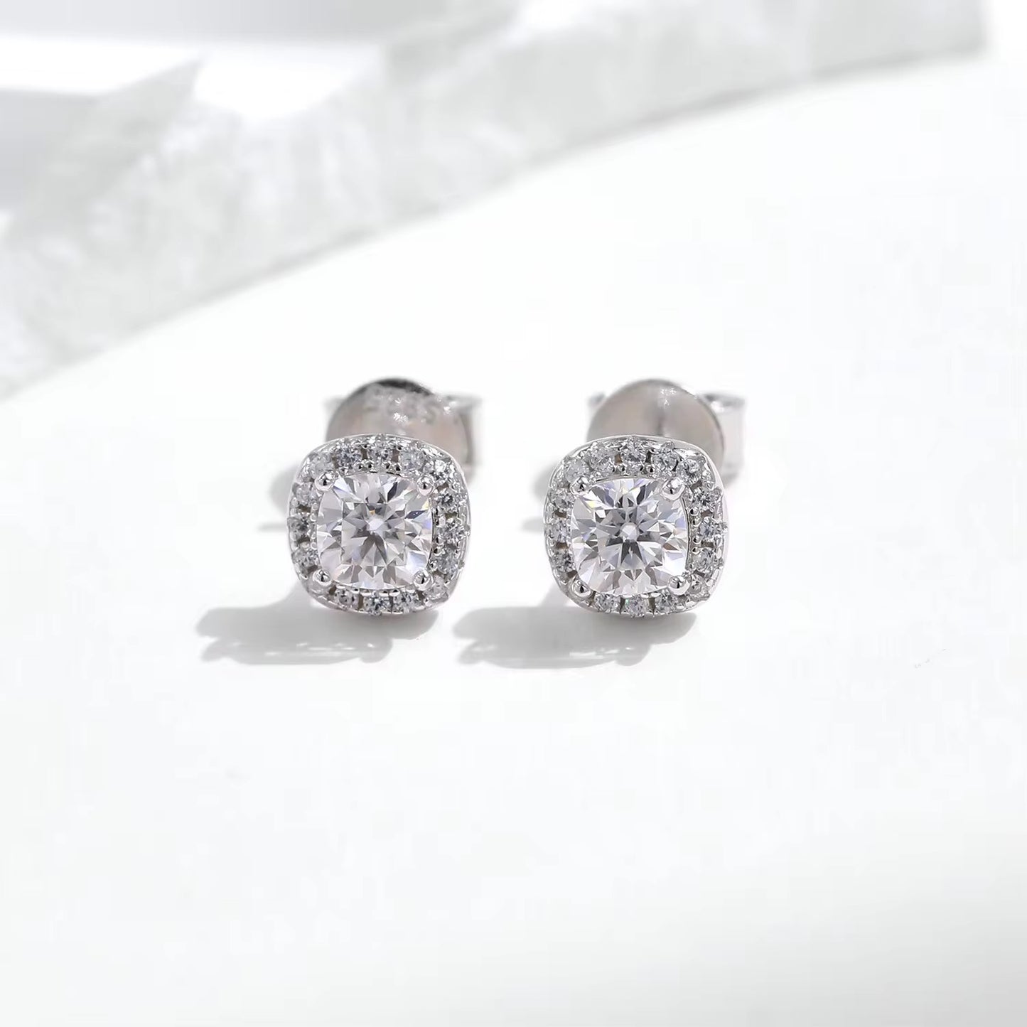 Halo Solitaire Stud Earrings- Silver