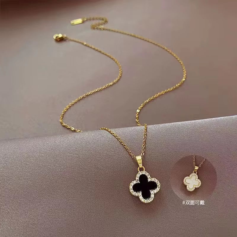 Black & White Clover Reversible Necklace