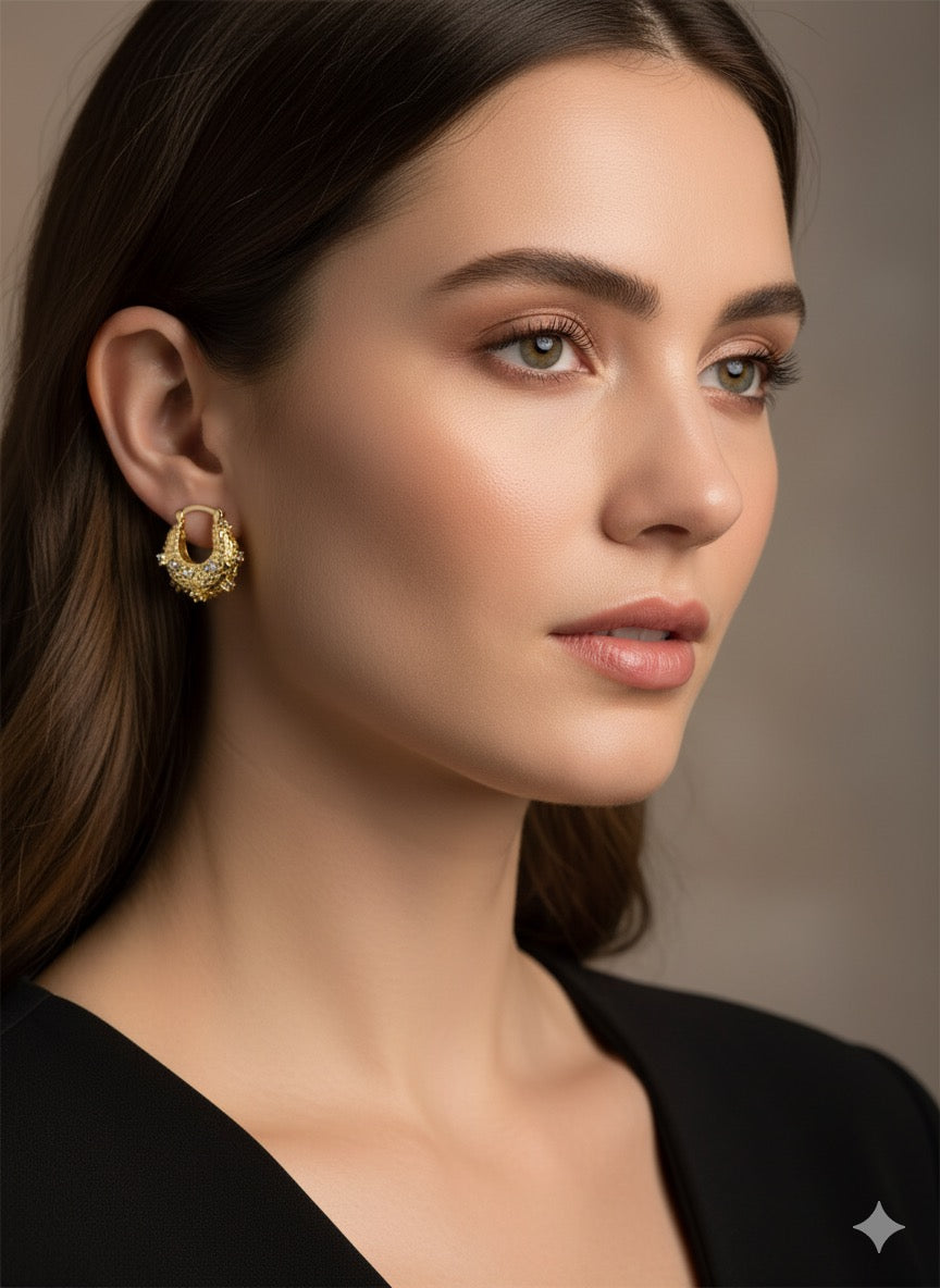 Uneven Studded Mini Hoop Earrings-Gold