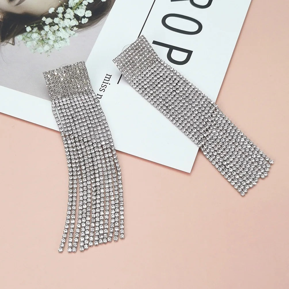 Studded Long Danglers-Silver & Gold