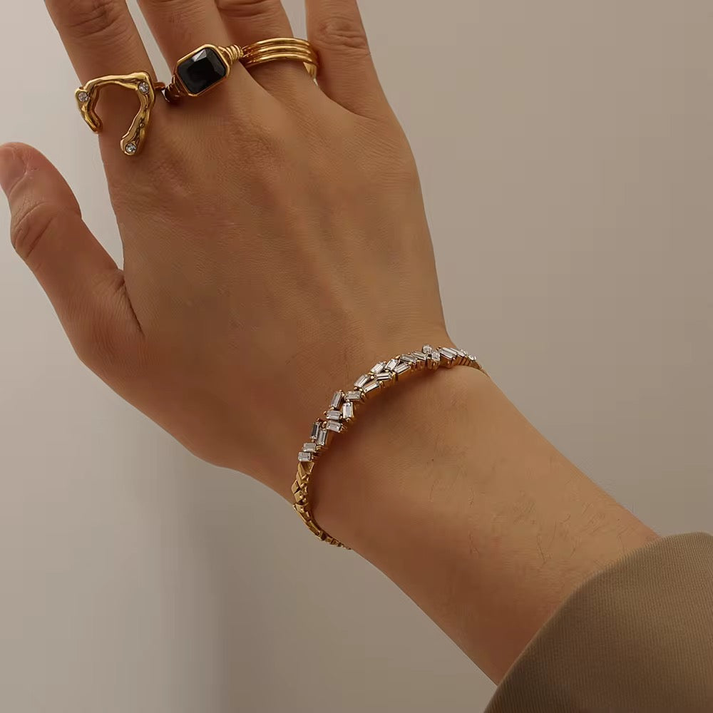 Thin Criss Cross Baguette Adjustable Kada Bracelet- Gold