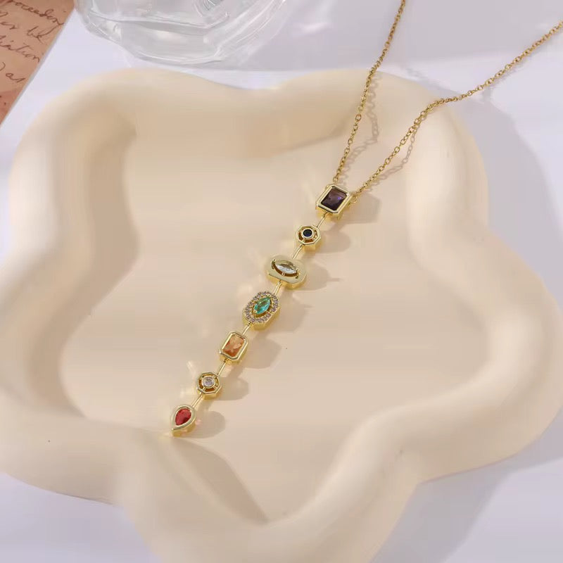 Verticle Gemstone Drop Necklace- 2 Styles