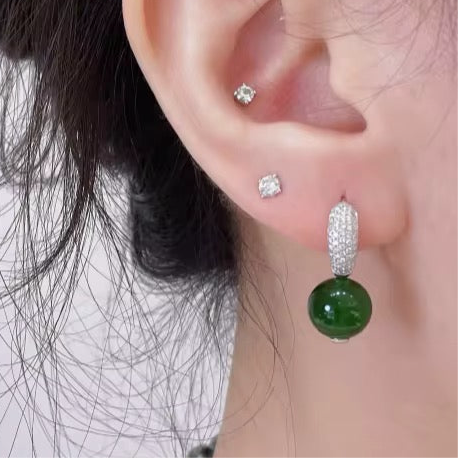 Royal Green Pearl Drop Earrings-Silver