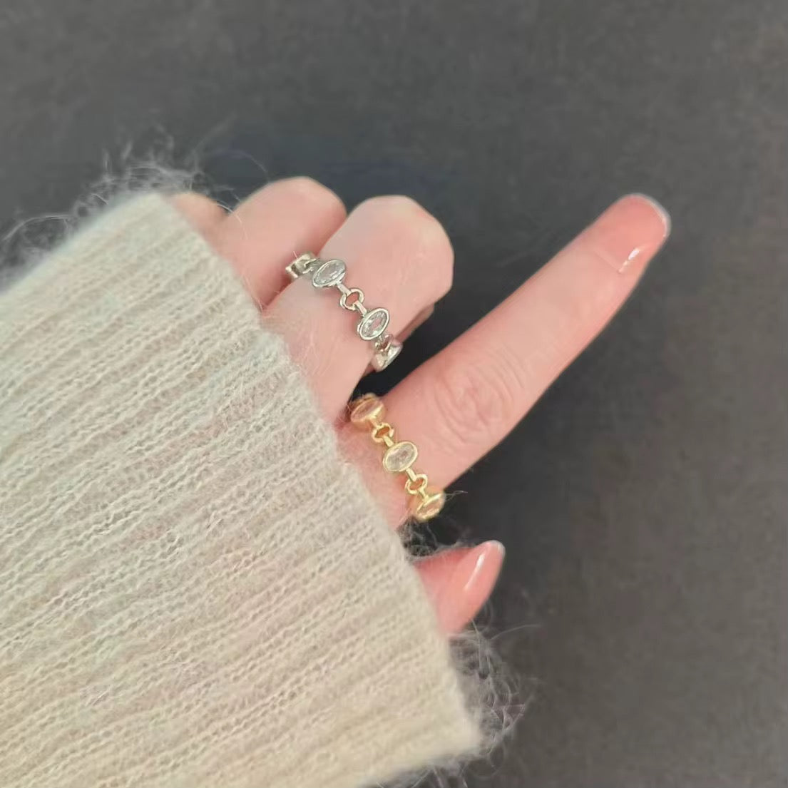 Oval Studded Ring-Silver and Gold