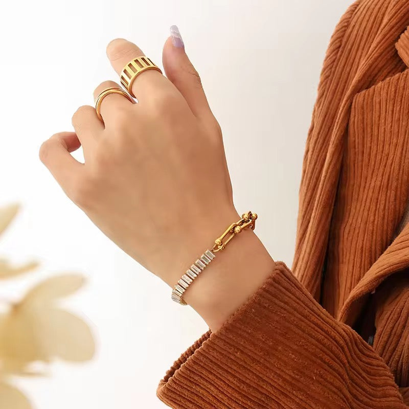 Link & Tennis Half n Half SS Bracelet