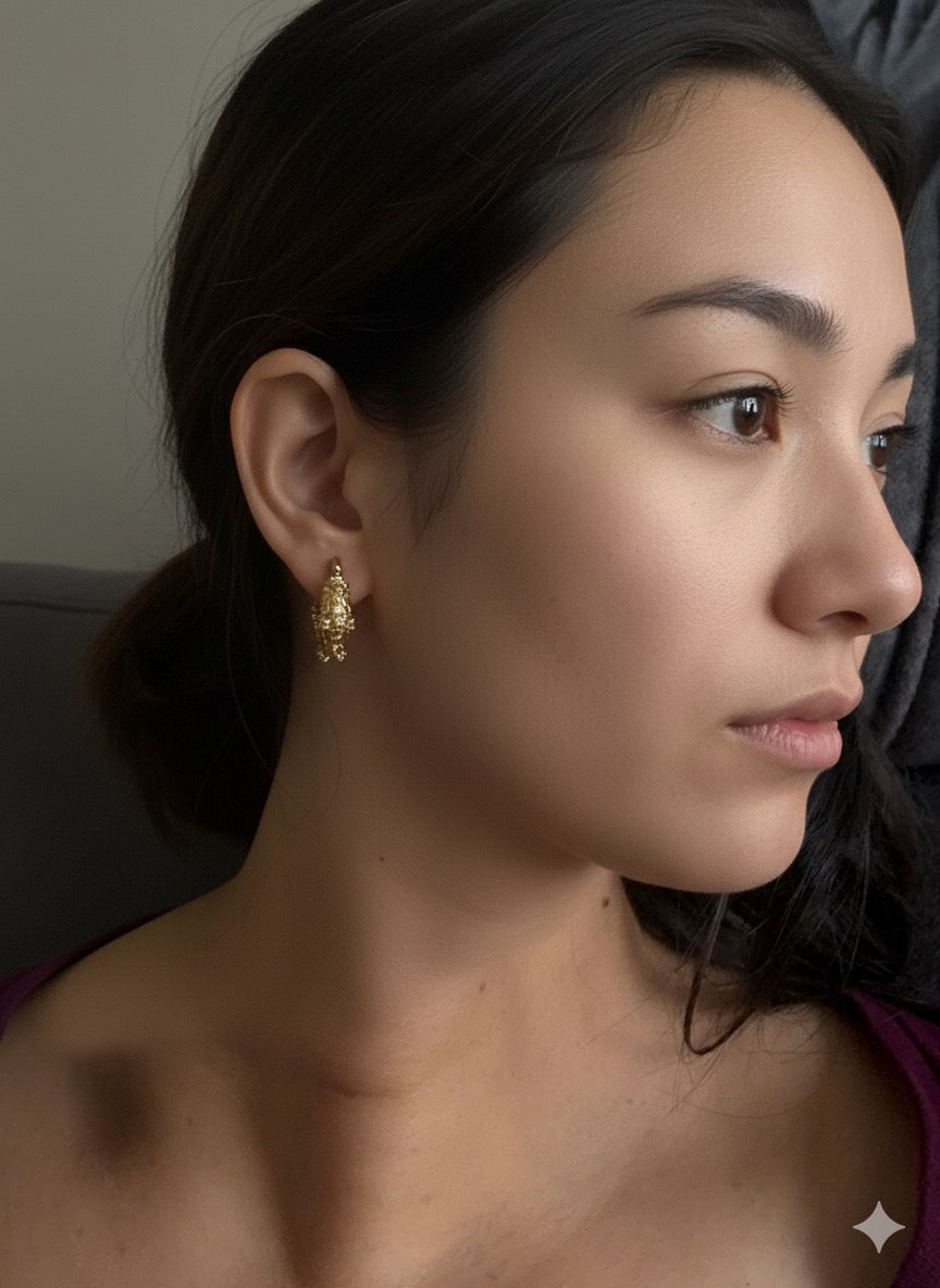 Uneven Studded Mini Hoop Earrings-Gold