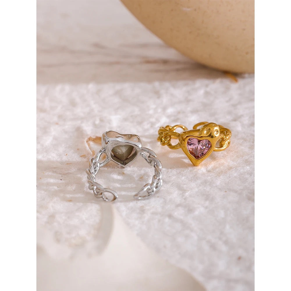 Chunky Purple Heart SS Ring - Gold
