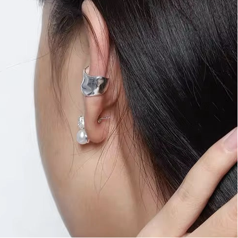 Solid Flat Silver Ear Cuff-Single piece