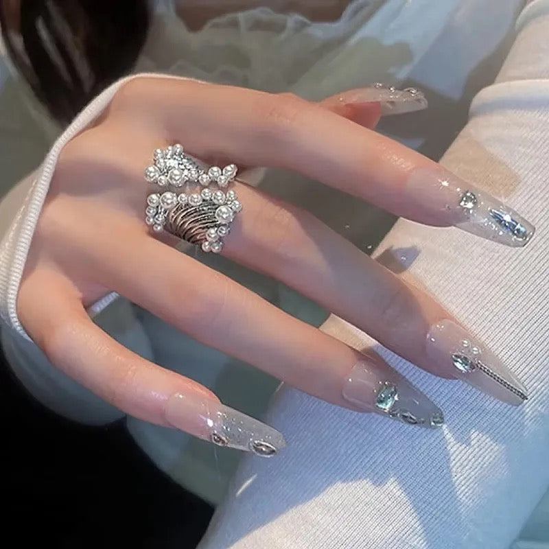 Vertical Pearl Ring-Silver & Gold