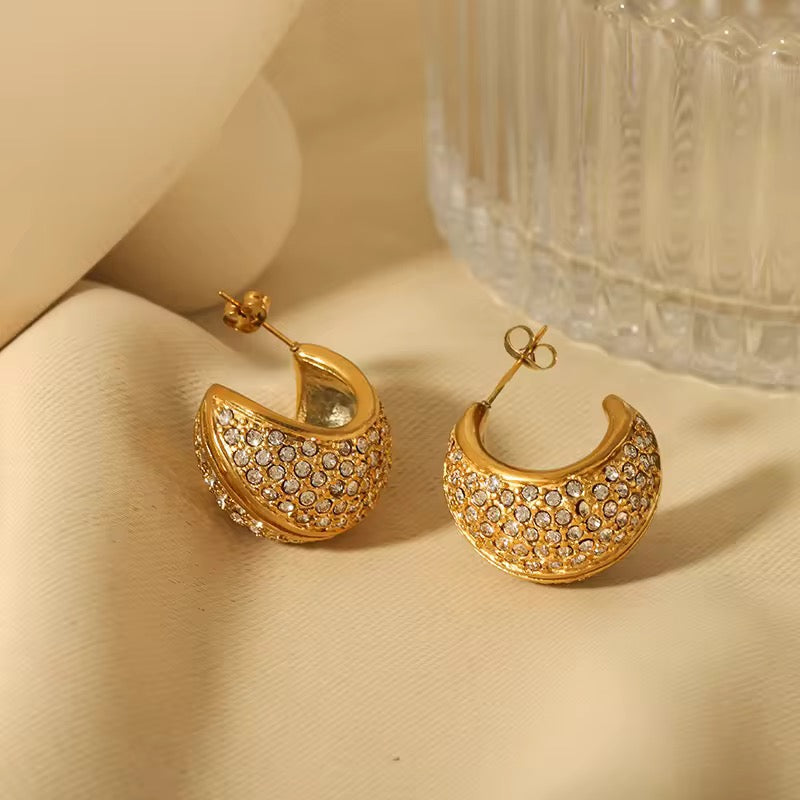 Studded Bucket Drop Earrings-Gold