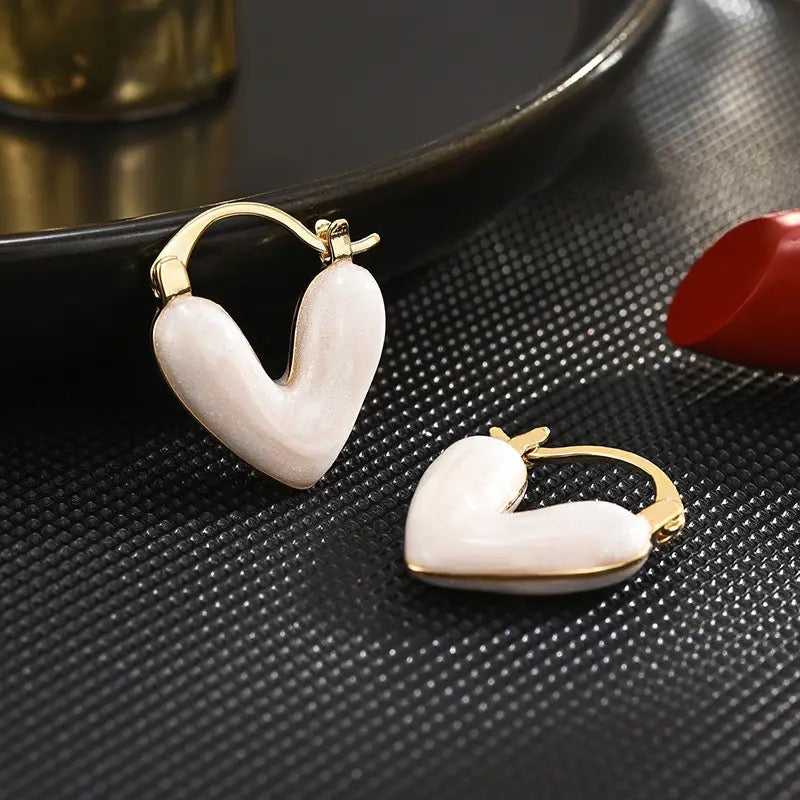 Enamel Heart Medium Earrings