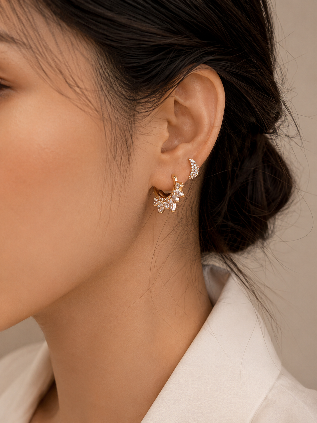 Crescent Crown Half Hoop Earrings-Gold