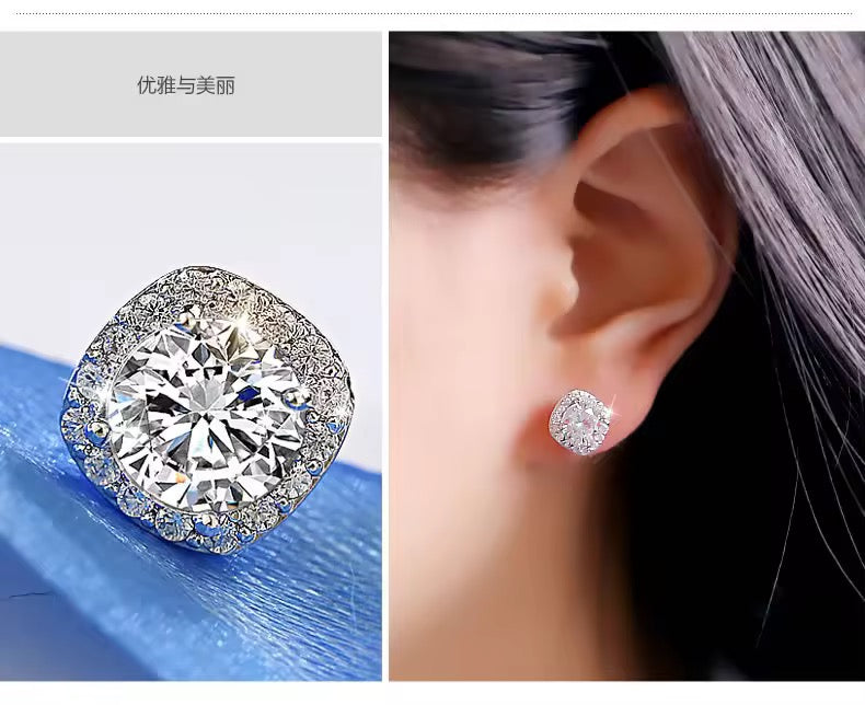 Halo Solitaire Stud Earrings- Silver